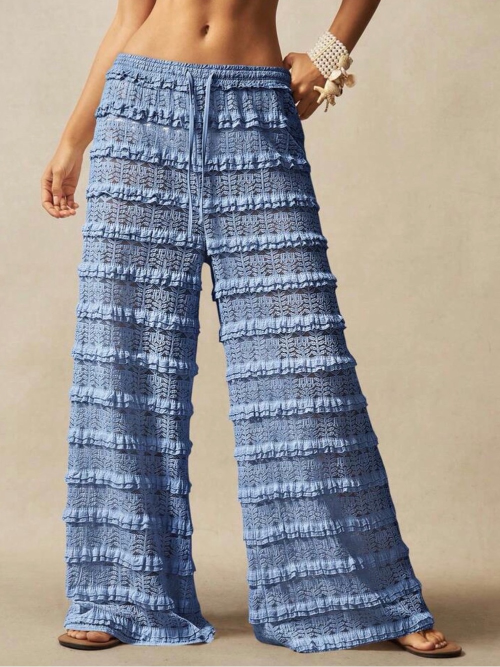 Light Blue Crochet Wide-Leg Pants